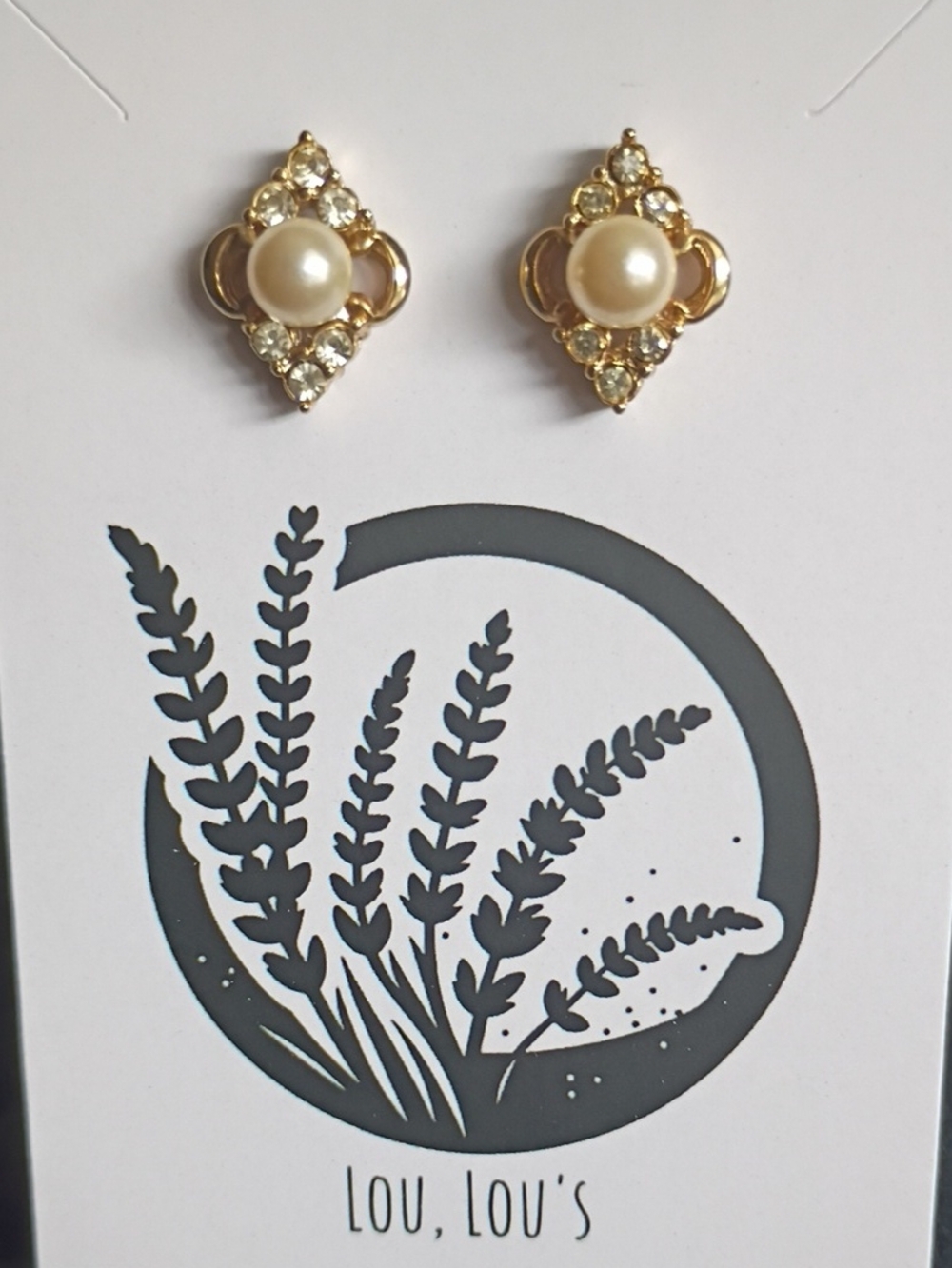 VintageGold Pearl & Crystal Stud Earrings